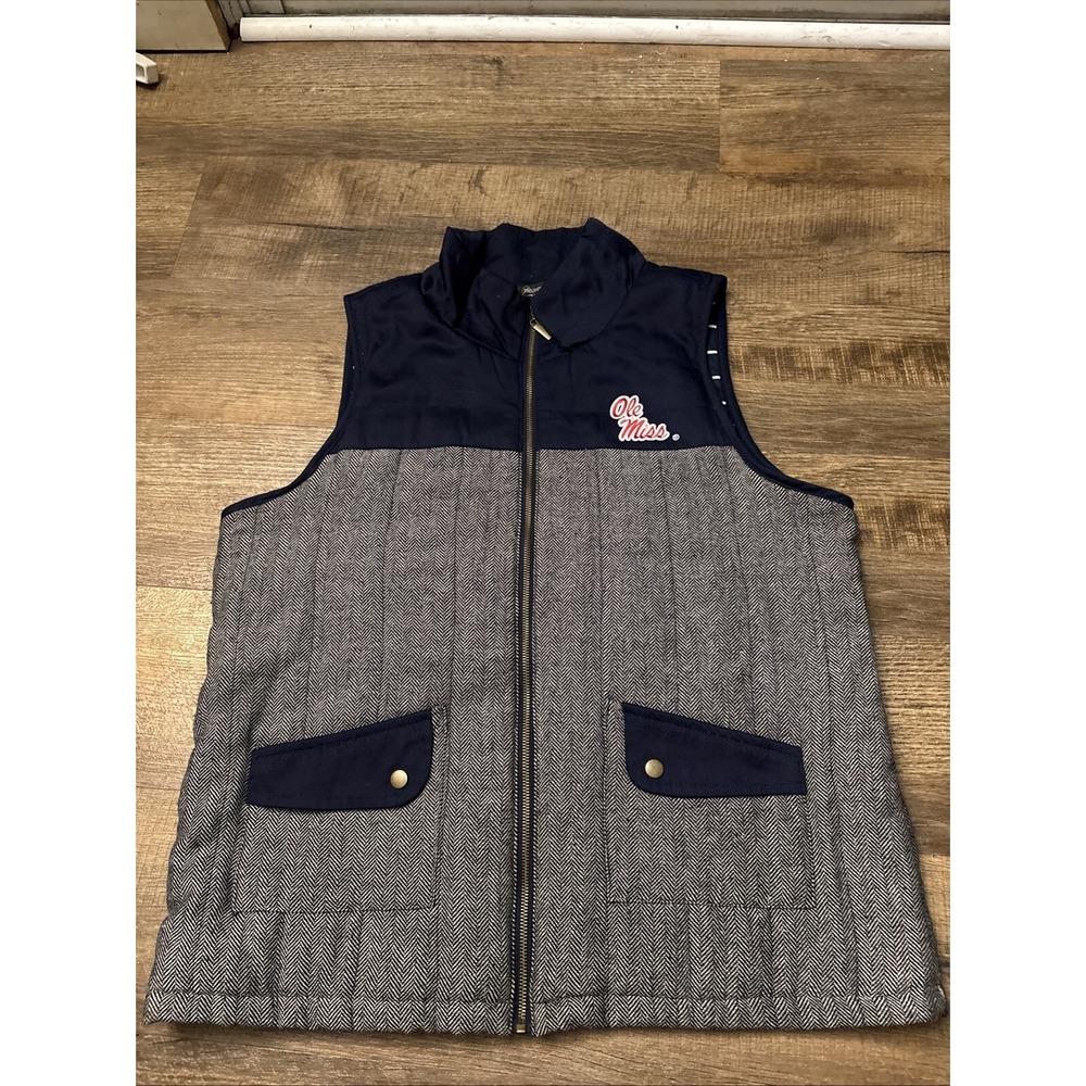 Ole Miss Rebels Women 2XL Blue White Herringbone Striped Vest Gameday Couture